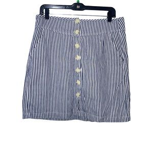 Rag poets navy and white striped mini skirt size L linen blend